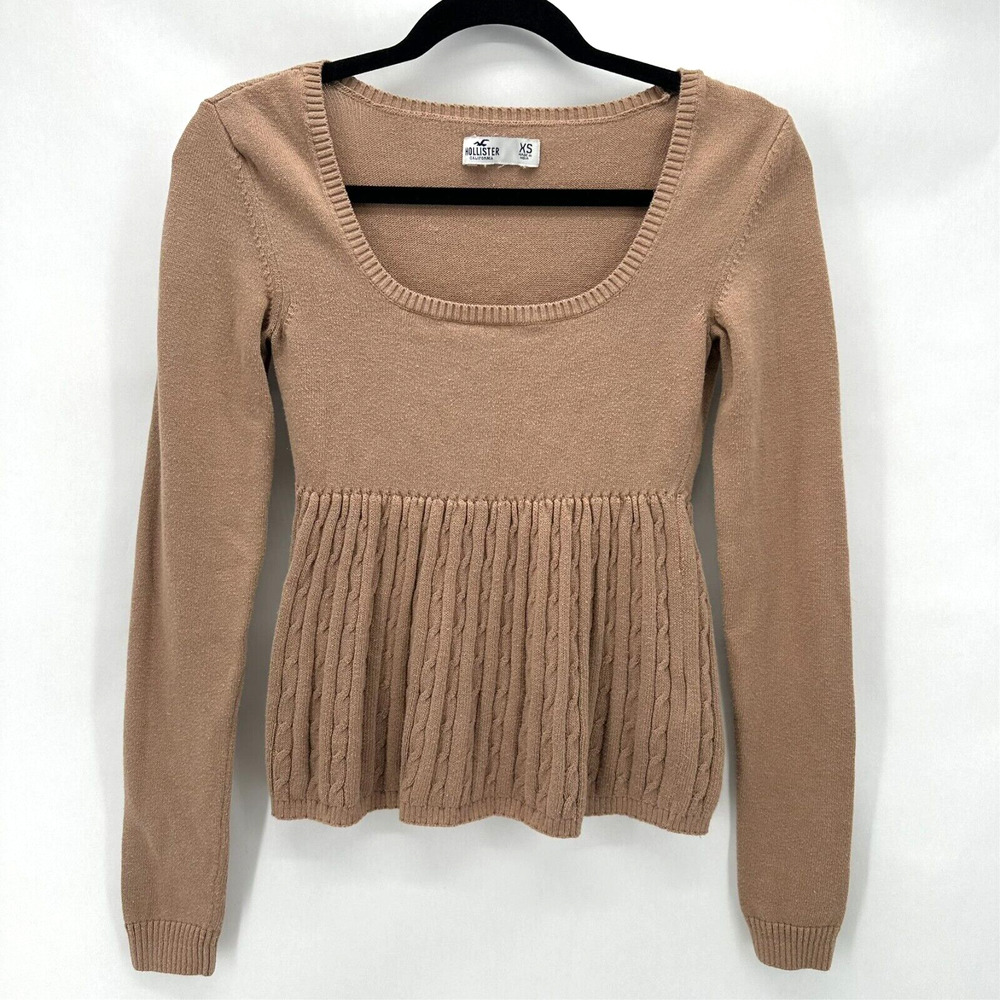 Hollister‎ Y2K Cable Knit Babydoll Sweater Size XS Brown Grunge 90s Bella Swan